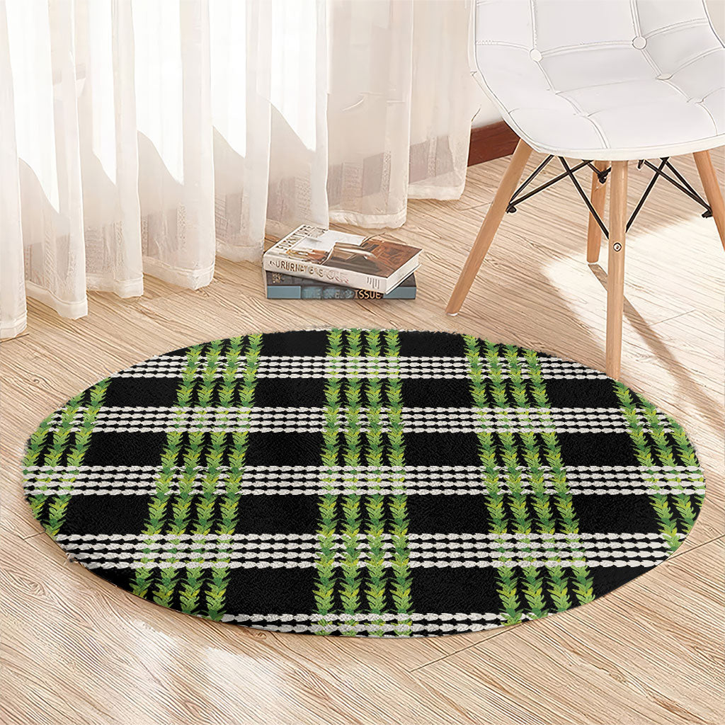 Aloha Hawaii Pakalana Pikake Lei Round Carpet Palaka Inspired Hawaiian-plaid Black LT14 - Polynesian Pride