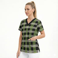 Aloha Hawaii Pakalana Pikake Lei Scrub Top Palaka Inspired Hawaiian-plaid Black LT14 - Polynesian Pride