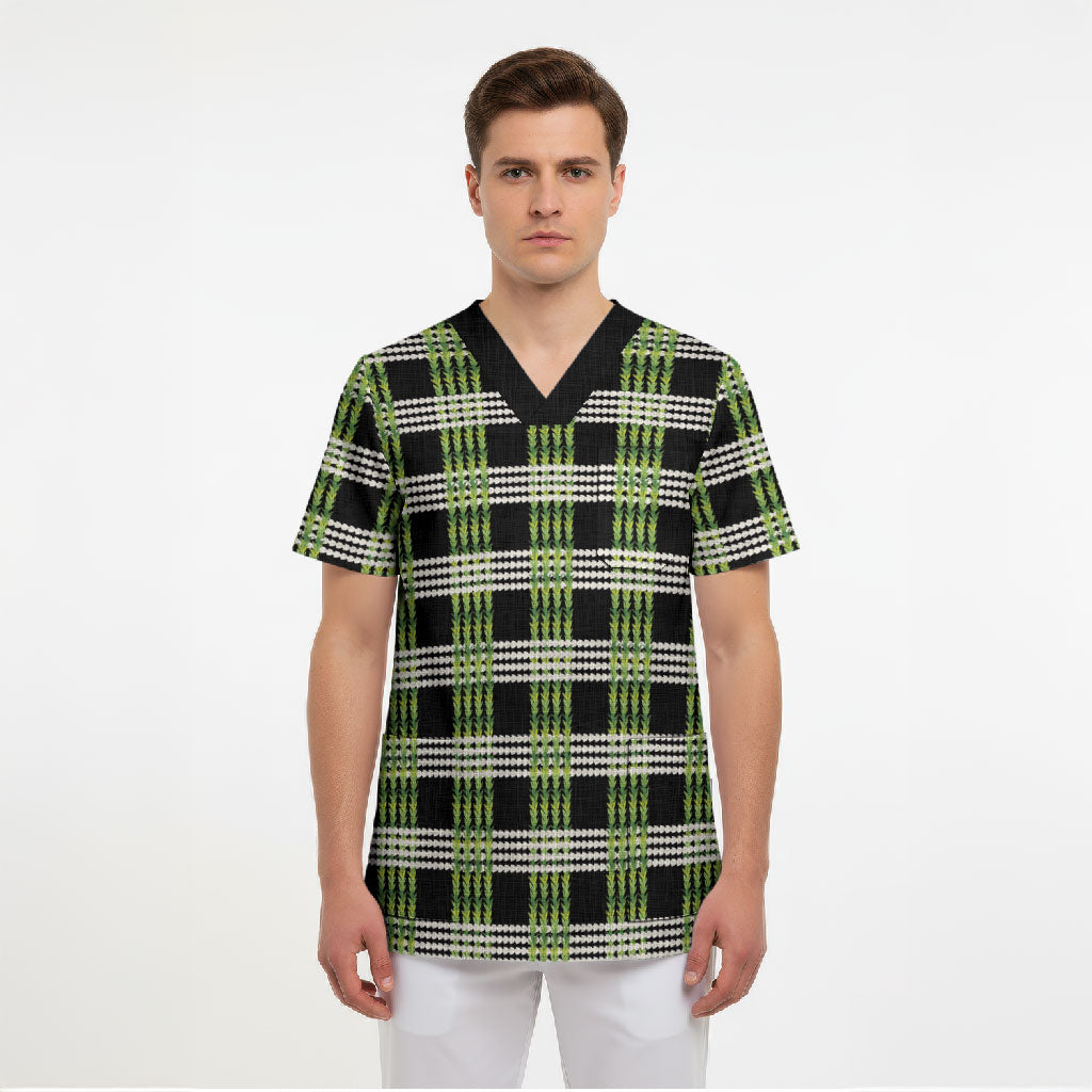 Aloha Hawaii Pakalana Pikake Lei Scrub Top Palaka Inspired Hawaiian-plaid Black LT14 - Polynesian Pride