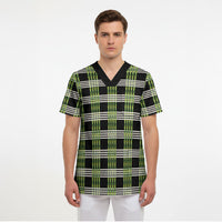 Aloha Hawaii Pakalana Pikake Lei Scrub Top Palaka Inspired Hawaiian-plaid Black LT14 - Polynesian Pride