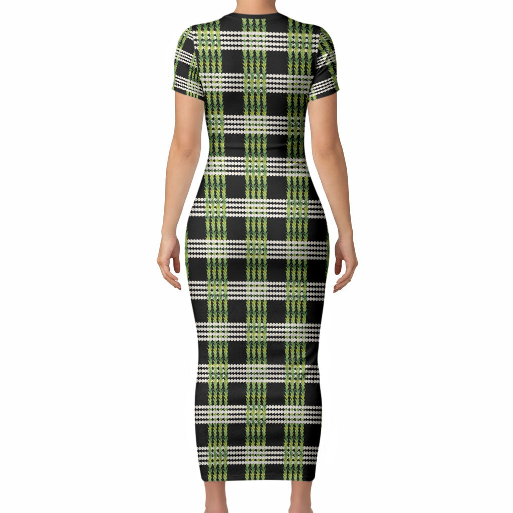 Aloha Hawaii Pakalana Pikake Lei Short Sleeve Bodycon Dress Palaka Inspired Hawaiian-plaid Black LT14 - Polynesian Pride