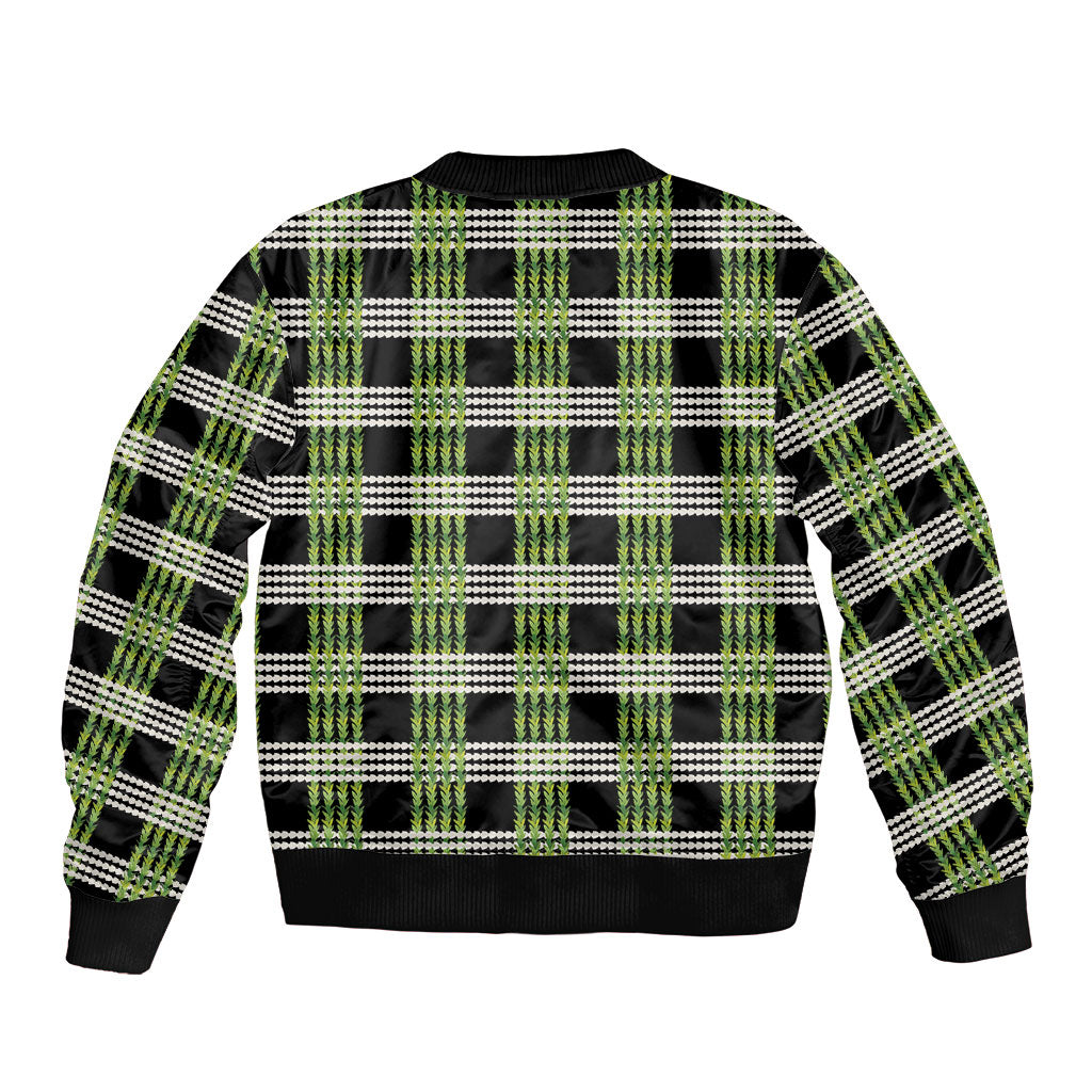 Aloha Hawaii Pakalana Pikake Lei Sleeve Zip Bomber Jacket Palaka Inspired Hawaiian-plaid Black