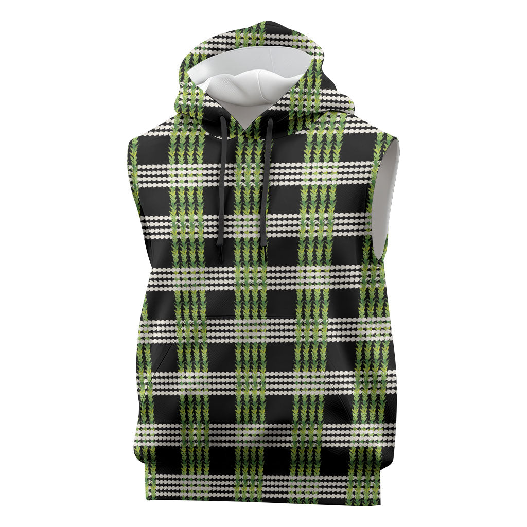 Aloha Hawaii Pakalana Pikake Lei Sleeveless Hoodie Palaka Inspired Hawaiian-plaid Black LT14 Black - Polynesian Pride