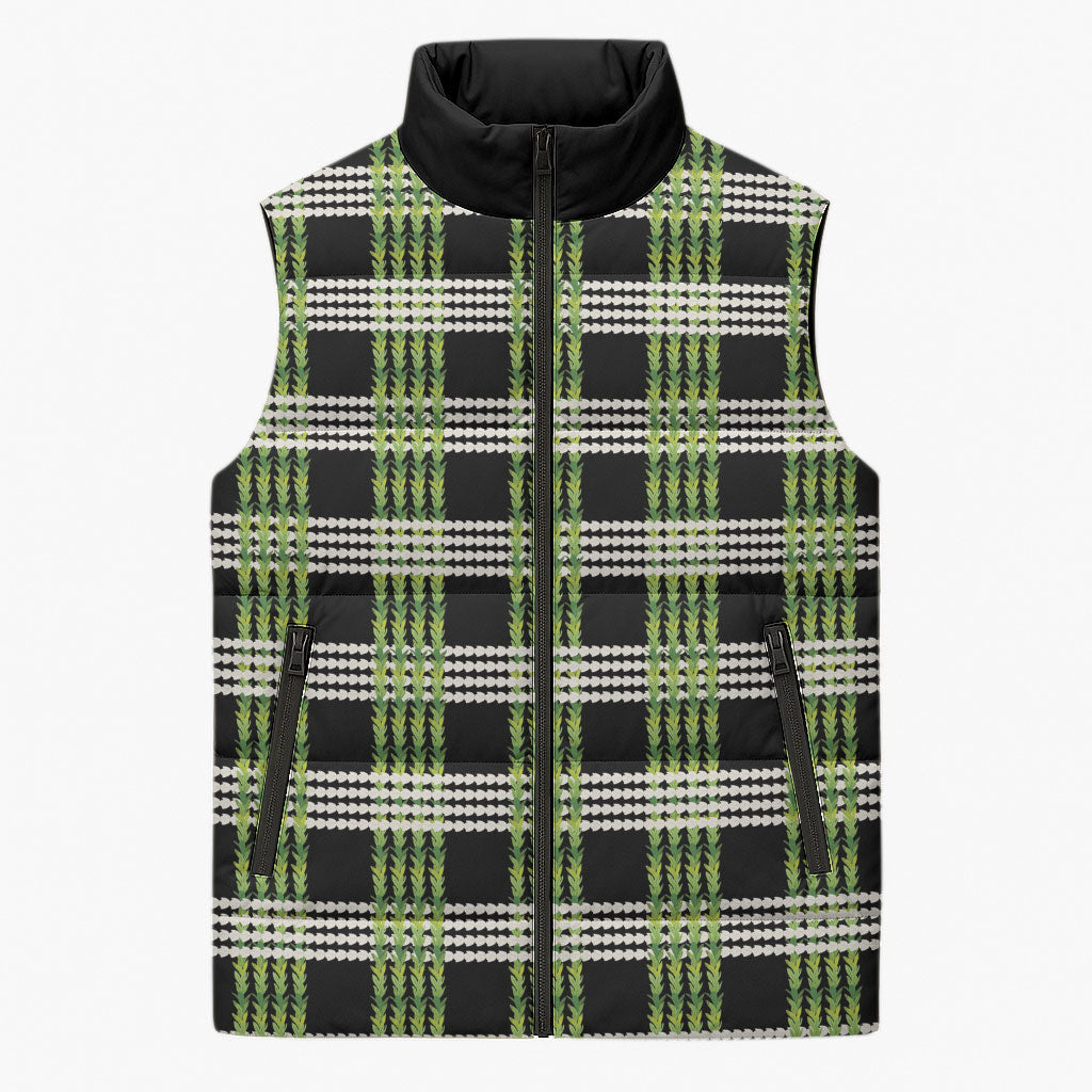 Aloha Hawaii Pakalana Pikake Lei Sleeveless Puffer Jacket Palaka Inspired Hawaiian-plaid Black LT14 Unisex Black - Polynesian Pride