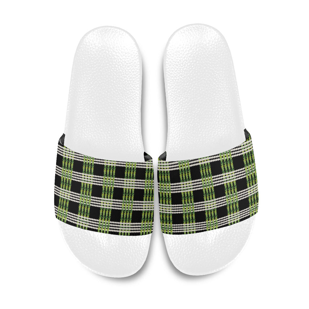 Aloha Hawaii Pakalana Pikake Lei Slide Sandals Palaka Inspired Hawaiian-plaid Black LT14 Black - Polynesian Pride