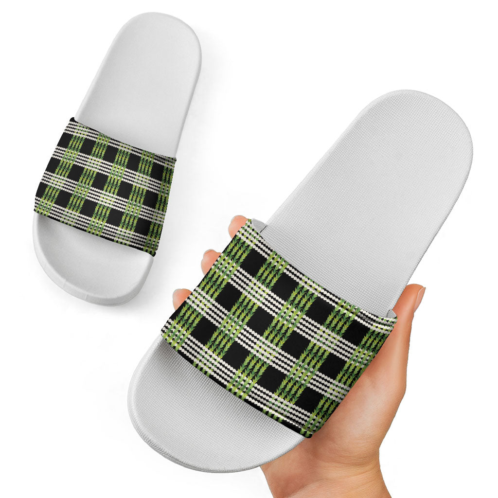 Aloha Hawaii Pakalana Pikake Lei Slide Sandals Palaka Inspired Hawaiian-plaid Black LT14 - Polynesian Pride