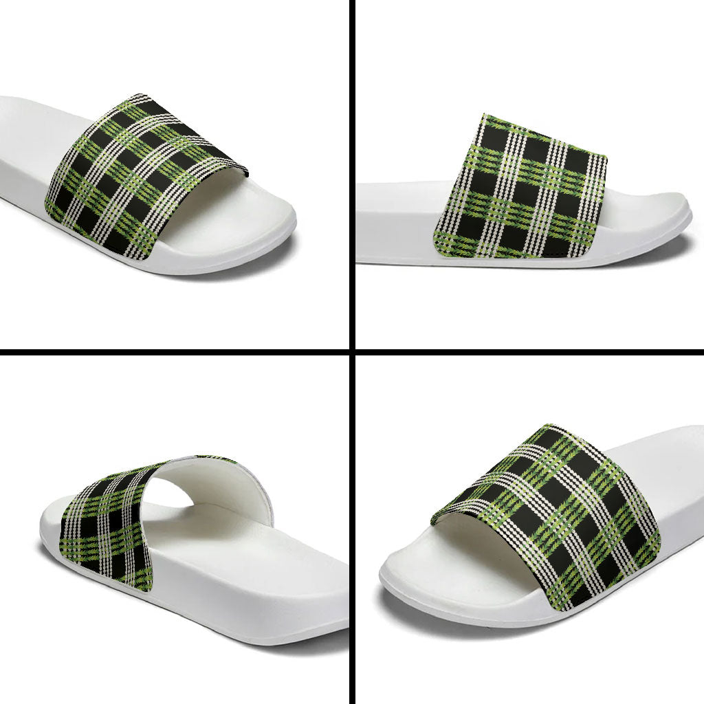 Aloha Hawaii Pakalana Pikake Lei Slide Sandals Palaka Inspired Hawaiian-plaid Black LT14 - Polynesian Pride