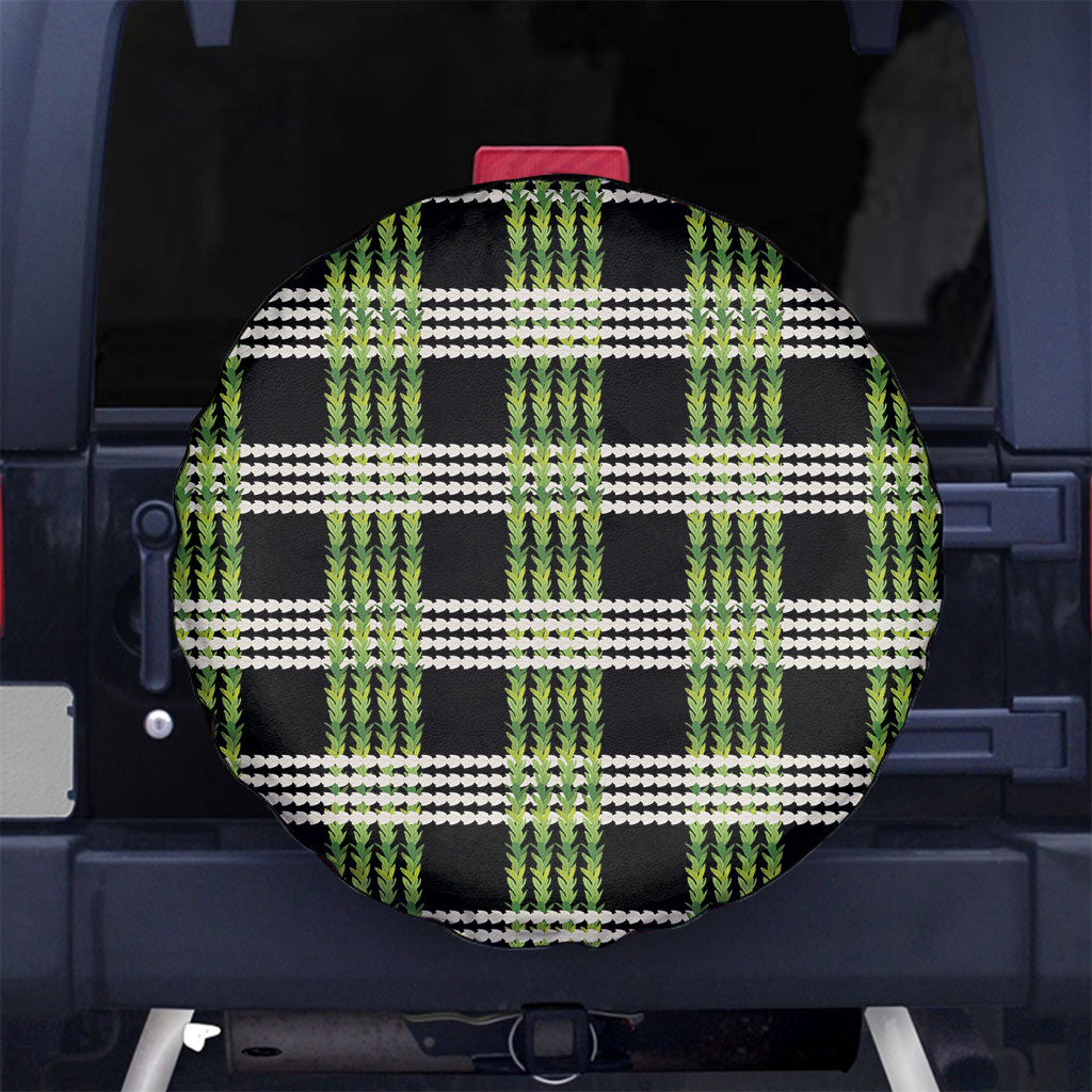 Aloha Hawaii Pakalana Pikake Lei Spare Tire Cover Palaka Inspired Hawaiian-plaid Black LT14 No hole Black - Polynesian Pride