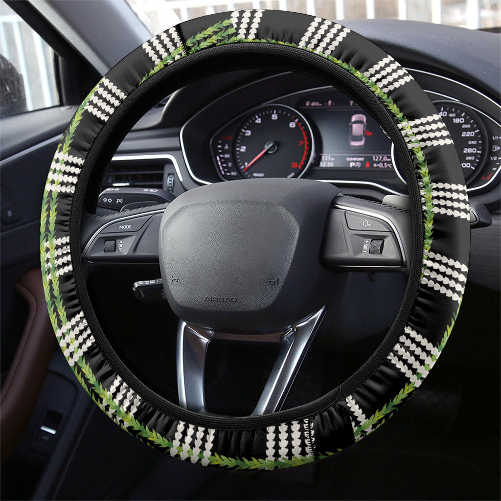 Aloha Hawaii Pakalana Pikake Lei Steering Wheel Cover Palaka Inspired Hawaiian-plaid Black LT14 - Polynesian Pride