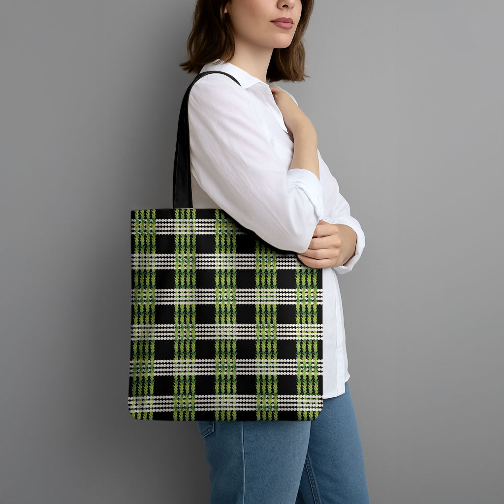 Aloha Hawaii Pakalana Pikake Lei Tote Bag Palaka Inspired Hawaiian-plaid Black