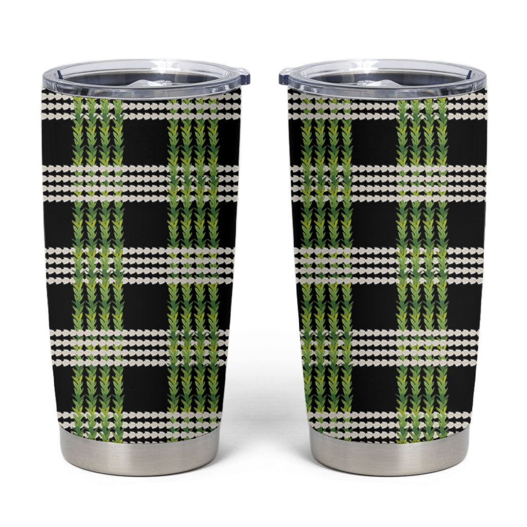 Aloha Hawaii Pakalana Pikake Lei Tumbler Cup Palaka Inspired Hawaiian-plaid Black LT14 Black - Polynesian Pride