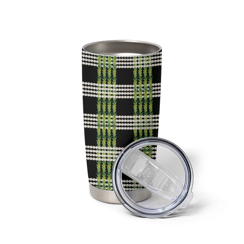 Aloha Hawaii Pakalana Pikake Lei Tumbler Cup Palaka Inspired Hawaiian-plaid Black LT14 - Polynesian Pride