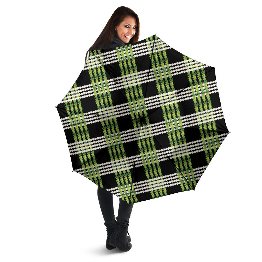 Aloha Hawaii Pakalana Pikake Lei Umbrella Palaka Inspired Hawaiian-plaid Black LT14 - Polynesian Pride