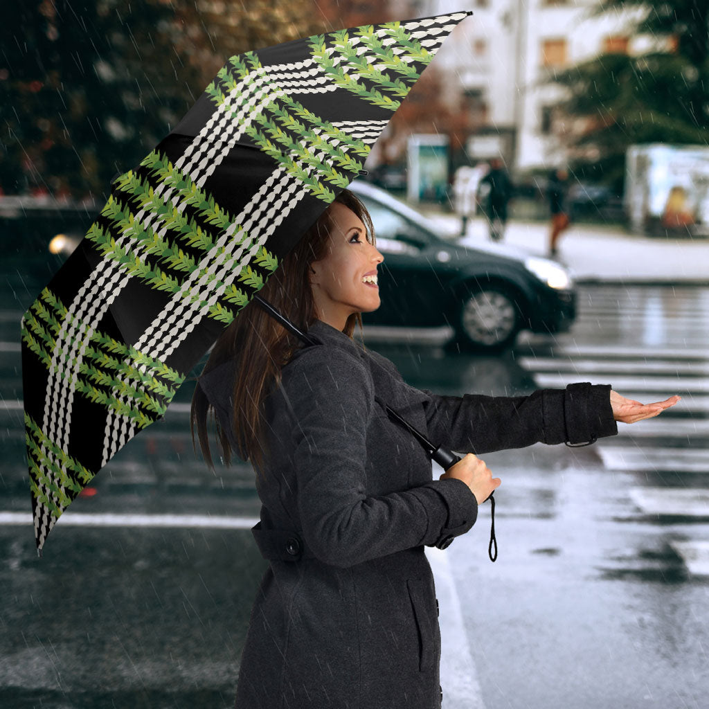 Aloha Hawaii Pakalana Pikake Lei Umbrella Palaka Inspired Hawaiian-plaid Black LT14 - Polynesian Pride