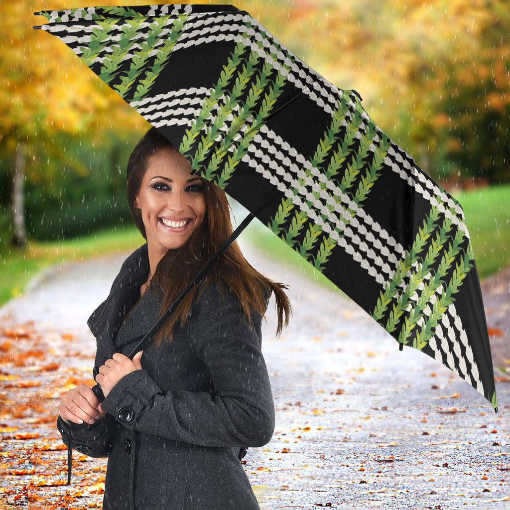 Aloha Hawaii Pakalana Pikake Lei Umbrella Palaka Inspired Hawaiian-plaid Black LT14 - Polynesian Pride