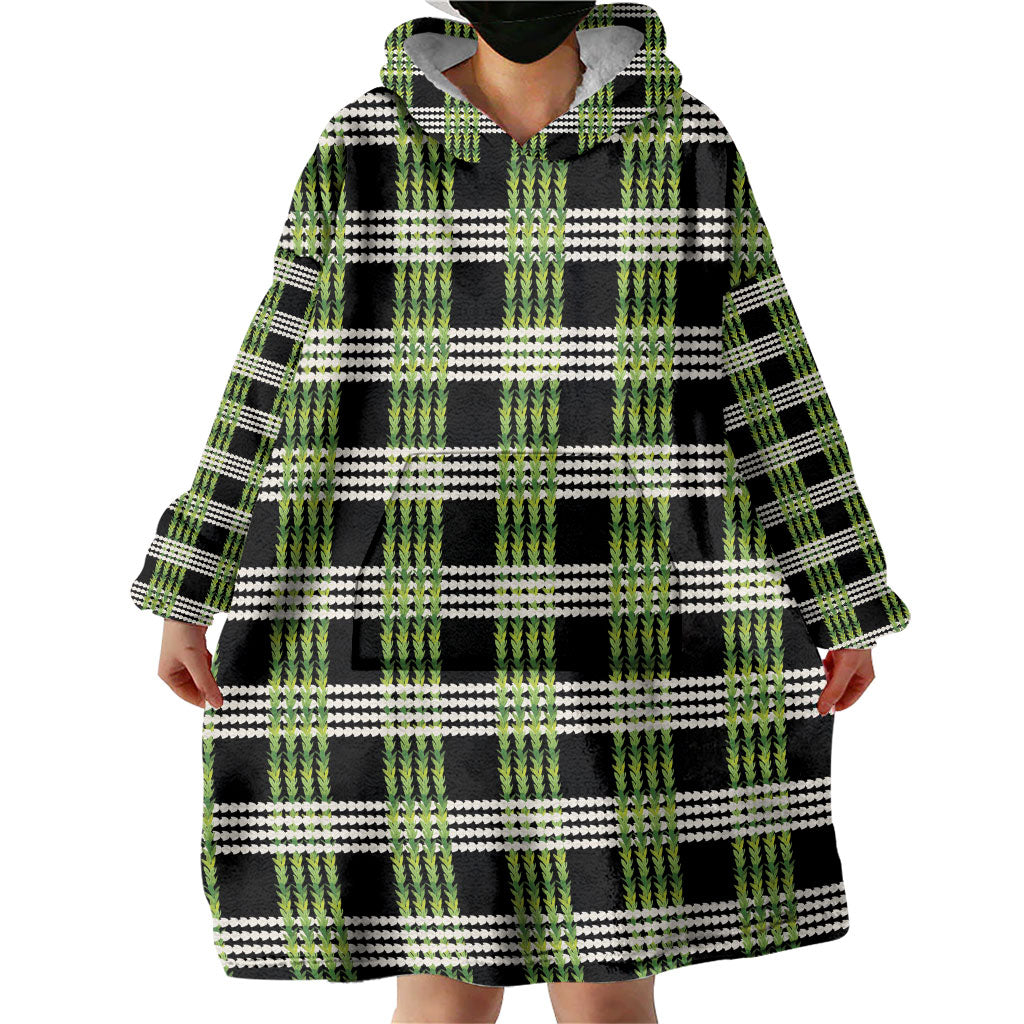 Aloha Hawaii Pakalana Pikake Lei Wearable Blanket Hoodie Palaka Inspired Hawaiian-plaid Black LT14 - Polynesian Pride