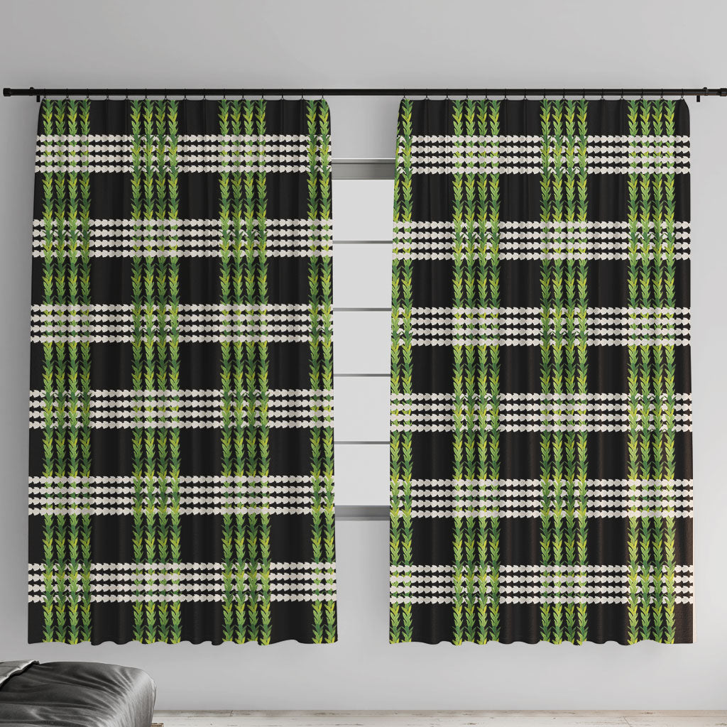Aloha Hawaii Pakalana Pikake Lei Window Curtain Palaka Inspired Hawaiian-plaid Black LT14 With Hooks Black - Polynesian Pride