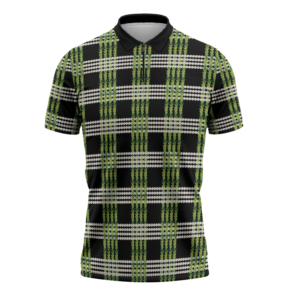 Aloha Hawaii Pakalana Pikake Lei Zipper Polo Shirt Palaka Inspired Hawaiian-plaid Black LT14 Black - Polynesian Pride