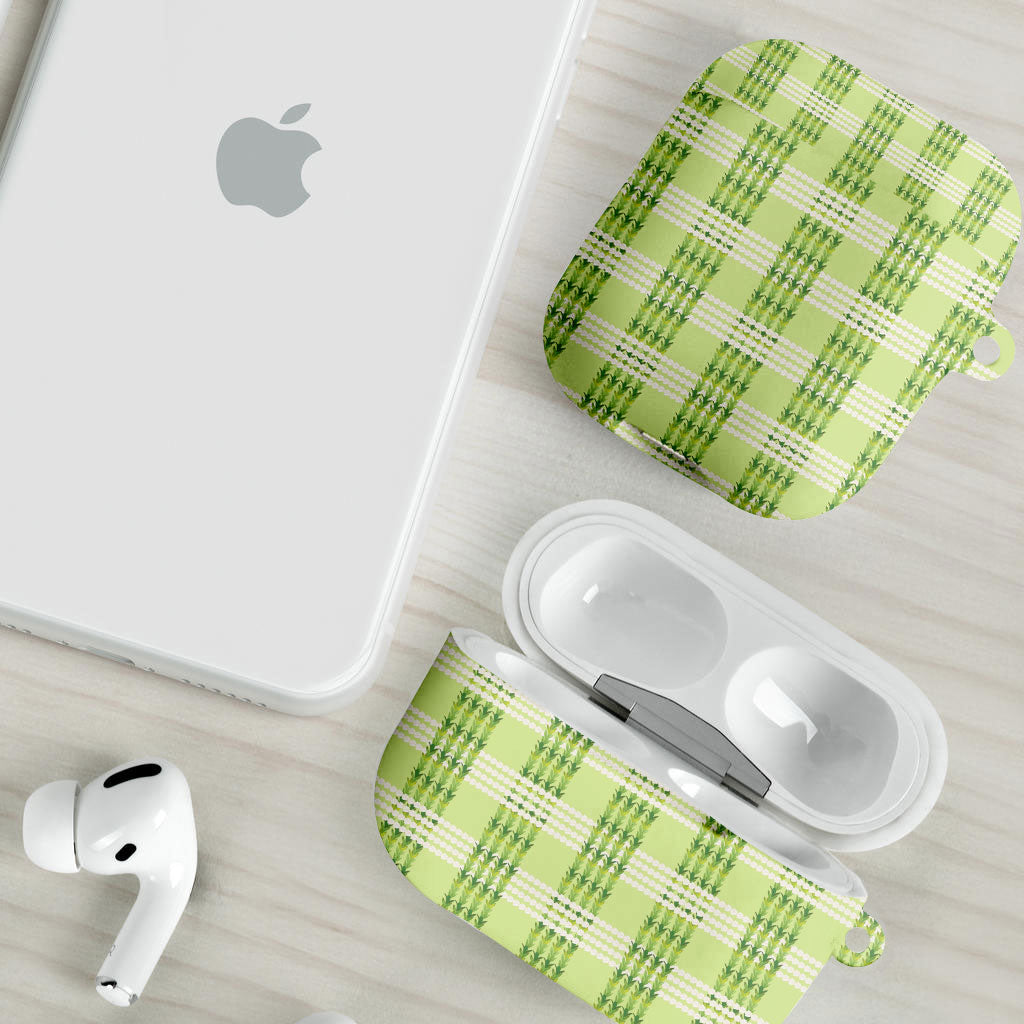 Aloha Hawaii Pakalana Pikake Lei AirPods Case Palaka Inspired Hawaiian-plaid Pastel Green LT14 - Polynesian Pride