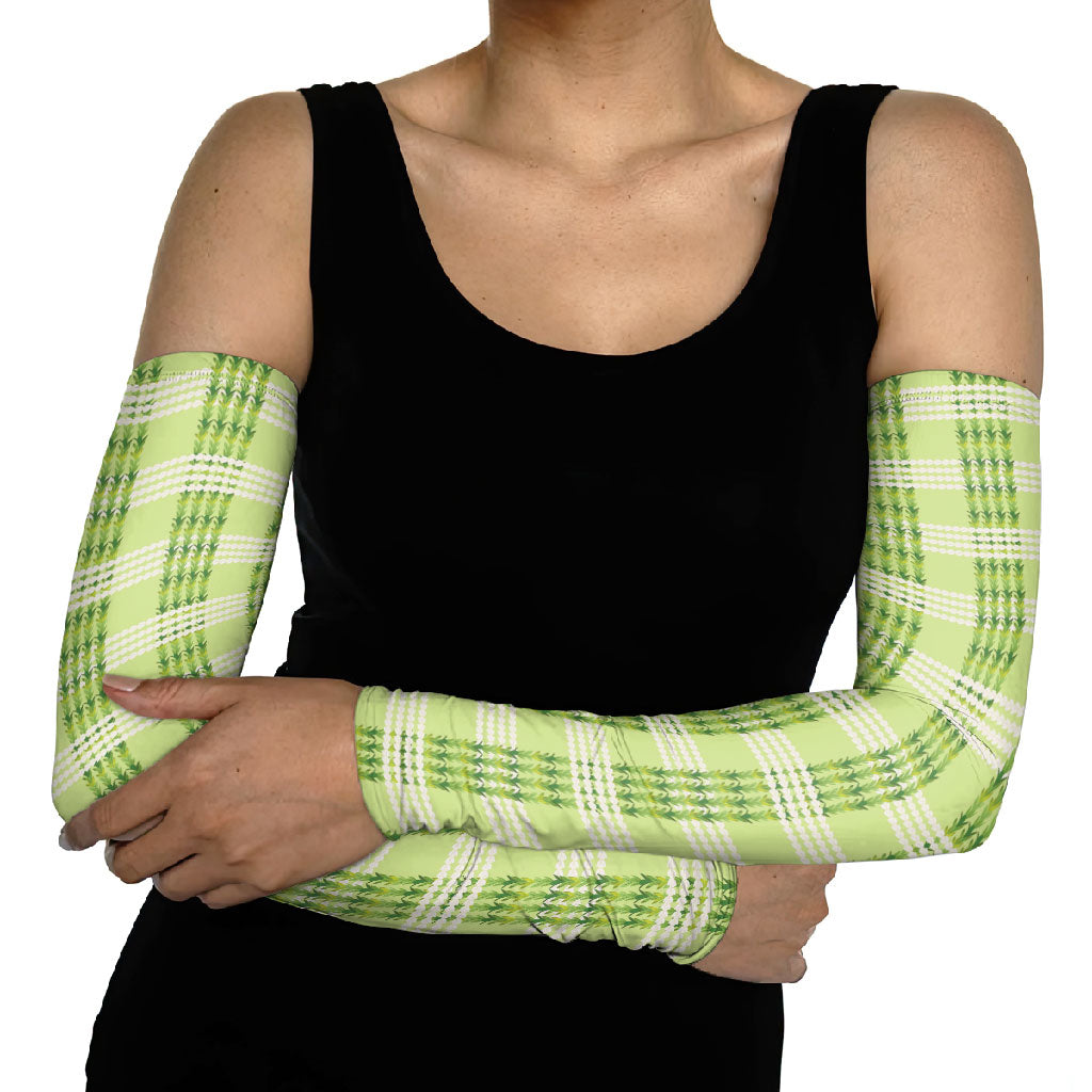 Aloha Hawaii Pakalana Pikake Lei Arm Sleeves Palaka Inspired Hawaiian-plaid Pastel Green LT14 - Polynesian Pride