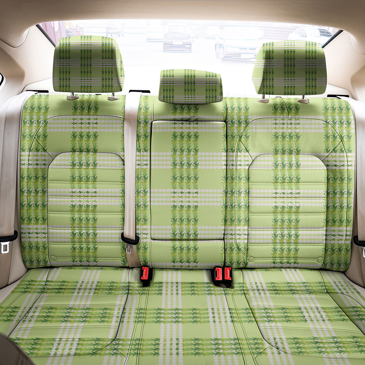 Aloha Hawaii Pakalana Pikake Lei Back Car Seat Cover Palaka Inspired Hawaiian-plaid Pastel Green LT14 - Polynesian Pride