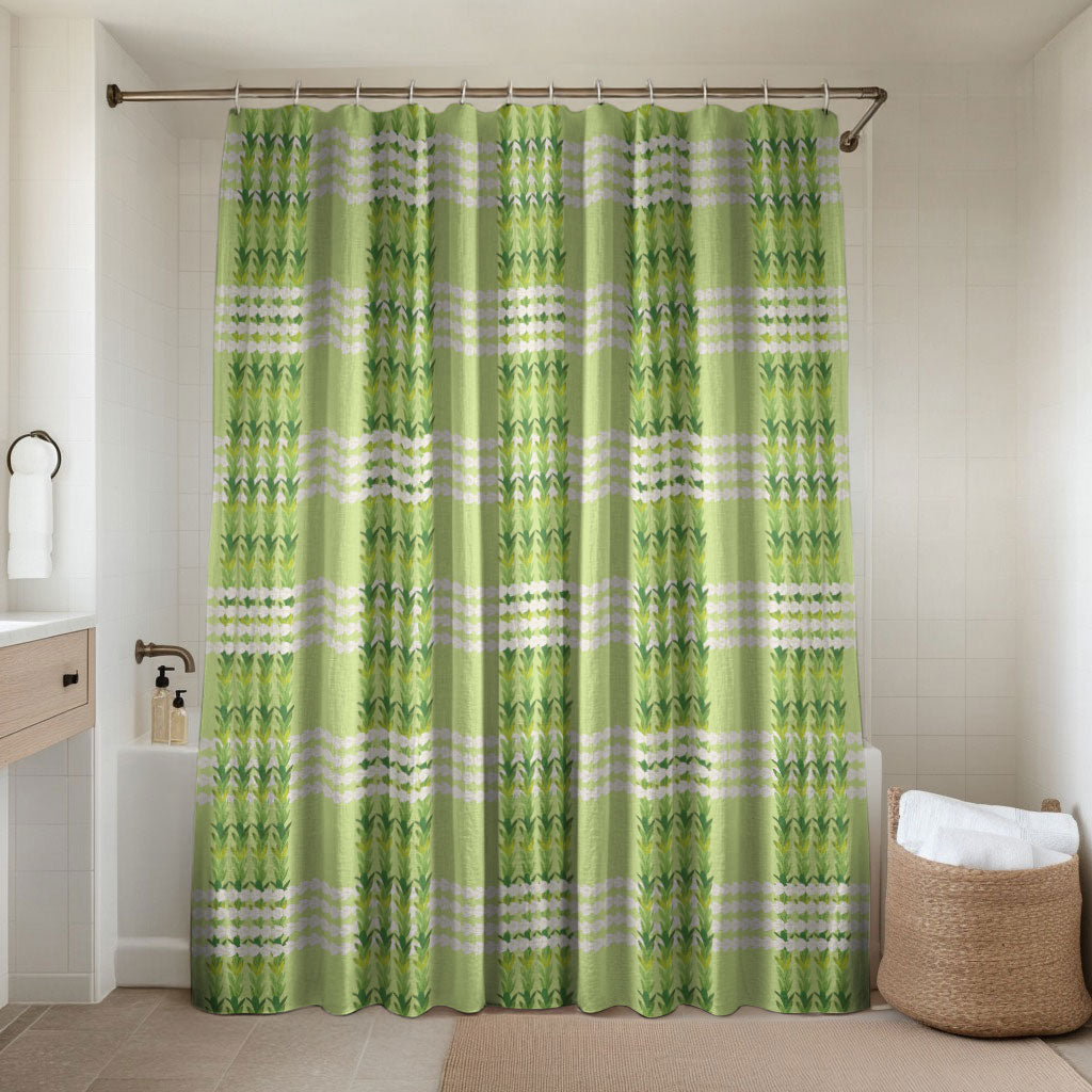 Aloha Hawaii Pakalana Pikake Lei Bathroom Set Palaka Inspired Hawaiian-plaid Pastel Green LT14 Shower Curtain Only Green - Polynesian Pride