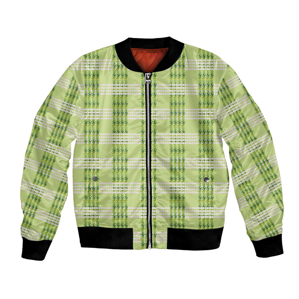 Aloha Hawaii Pakalana Pikake Lei Bomber Jacket Palaka Inspired Hawaiian-plaid Pastel Green LT14 Unisex Green - Polynesian Pride