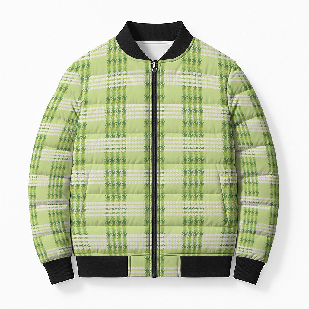Aloha Hawaii Pakalana Pikake Lei Bomber Puffer Jacket Palaka Inspired Hawaiian-plaid Pastel Green LT14 Unisex Green - Polynesian Pride