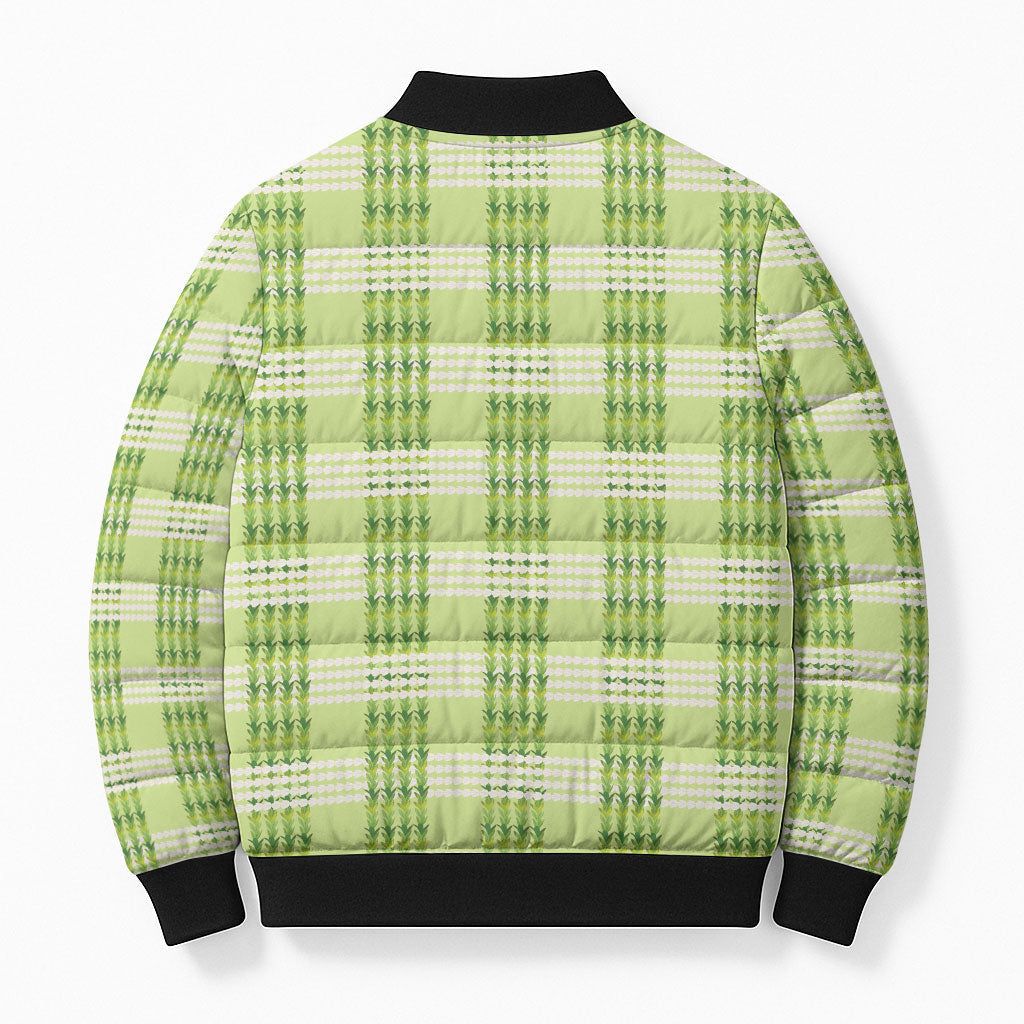 Aloha Hawaii Pakalana Pikake Lei Bomber Puffer Jacket Palaka Inspired Hawaiian-plaid Pastel Green LT14 - Polynesian Pride