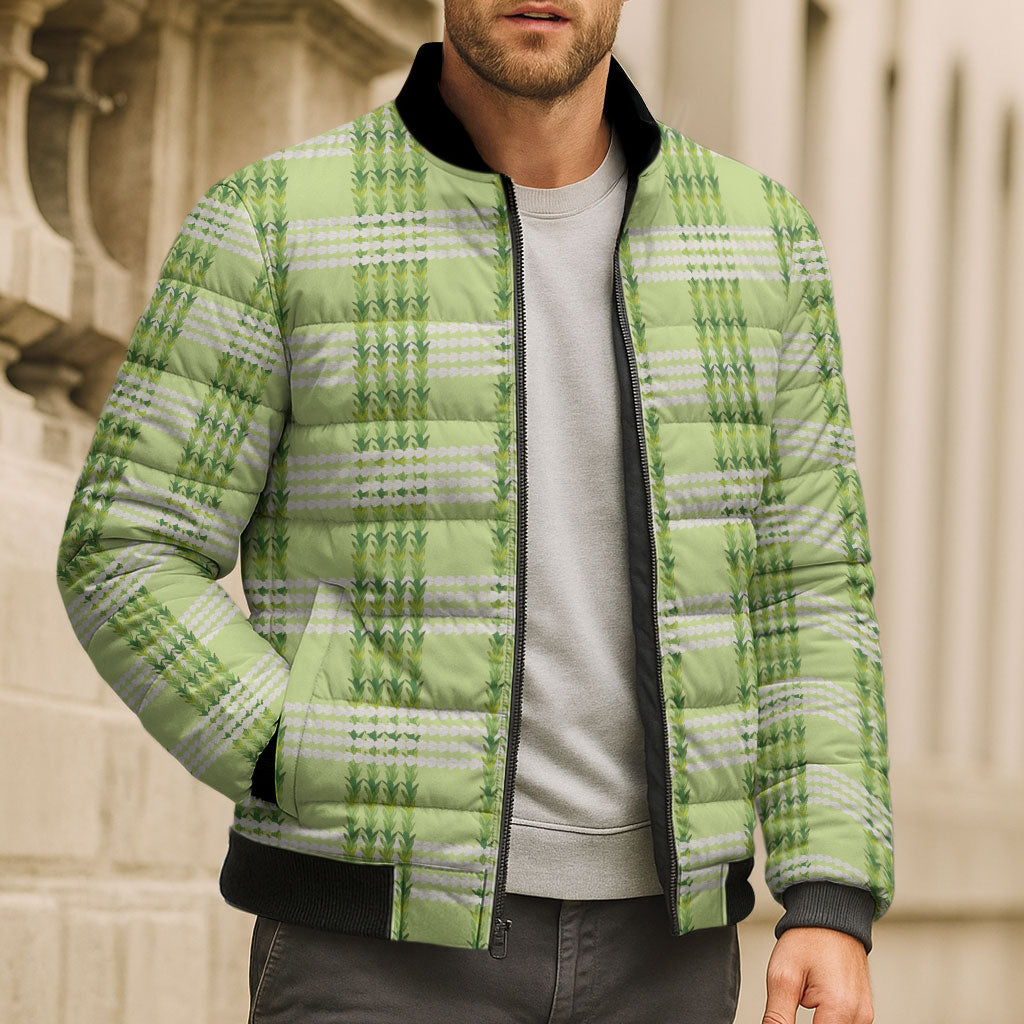 Aloha Hawaii Pakalana Pikake Lei Bomber Puffer Jacket Palaka Inspired Hawaiian-plaid Pastel Green LT14 - Polynesian Pride