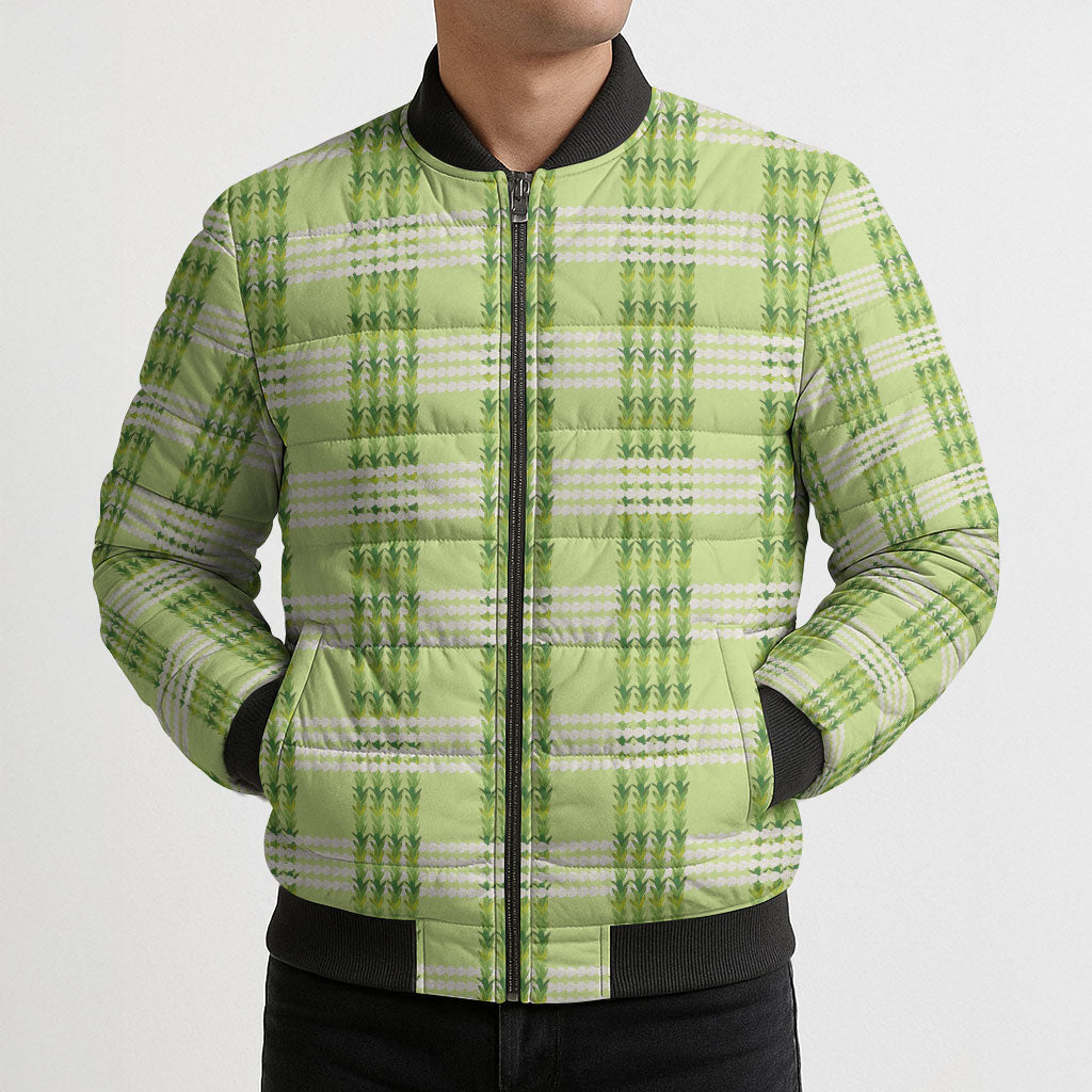 Aloha Hawaii Pakalana Pikake Lei Bomber Puffer Jacket Palaka Inspired Hawaiian-plaid Pastel Green LT14 - Polynesian Pride