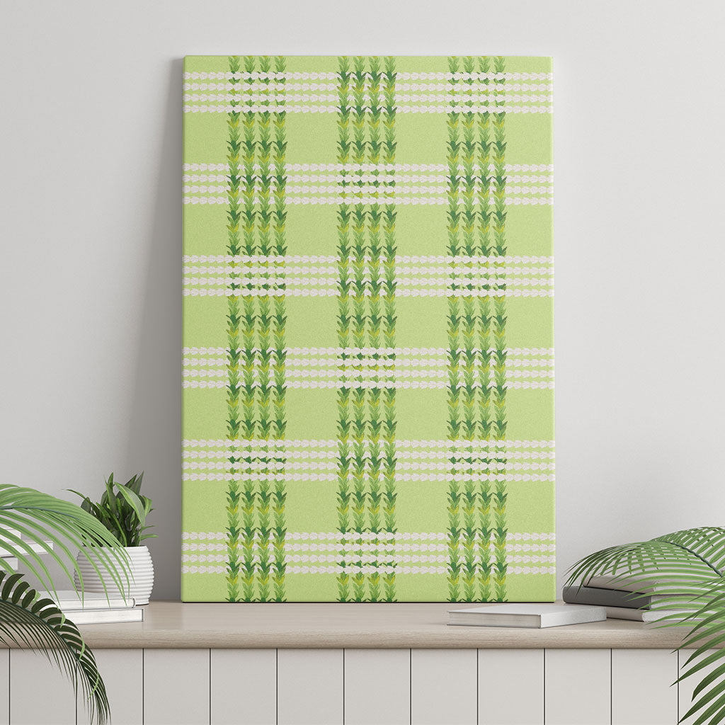 Aloha Hawaii Pakalana Pikake Lei Canvas Wall Art Palaka Inspired Hawaiian-plaid Pastel Green LT14 - Polynesian Pride