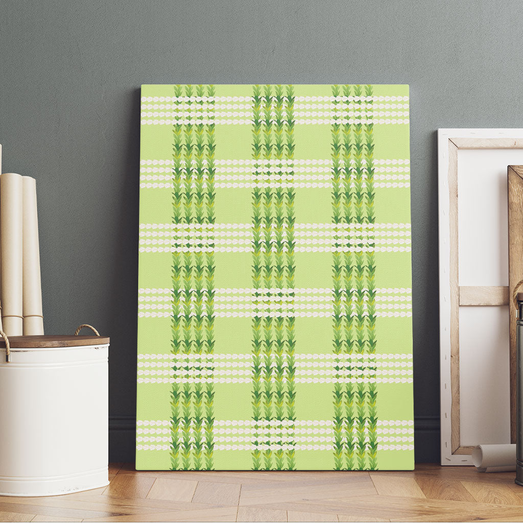 Aloha Hawaii Pakalana Pikake Lei Canvas Wall Art Palaka Inspired Hawaiian-plaid Pastel Green LT14 - Polynesian Pride