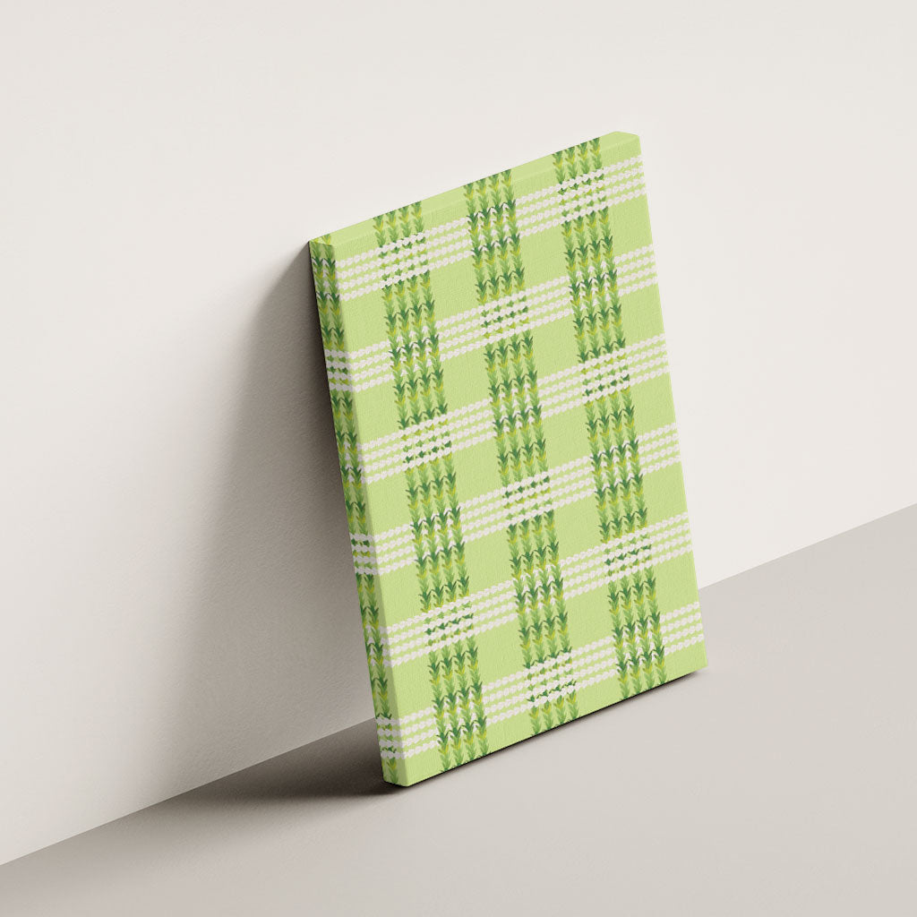 Aloha Hawaii Pakalana Pikake Lei Canvas Wall Art Palaka Inspired Hawaiian-plaid Pastel Green LT14 - Polynesian Pride