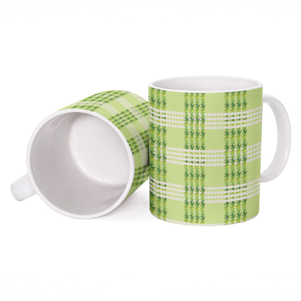 Aloha Hawaii Pakalana Pikake Lei Ceramic Mug Palaka Inspired Hawaiian-plaid Pastel Green LT14 - Polynesian Pride