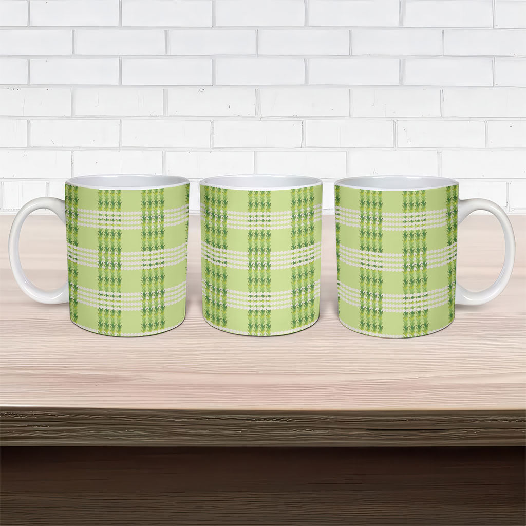Aloha Hawaii Pakalana Pikake Lei Ceramic Mug Palaka Inspired Hawaiian-plaid Pastel Green LT14 - Polynesian Pride