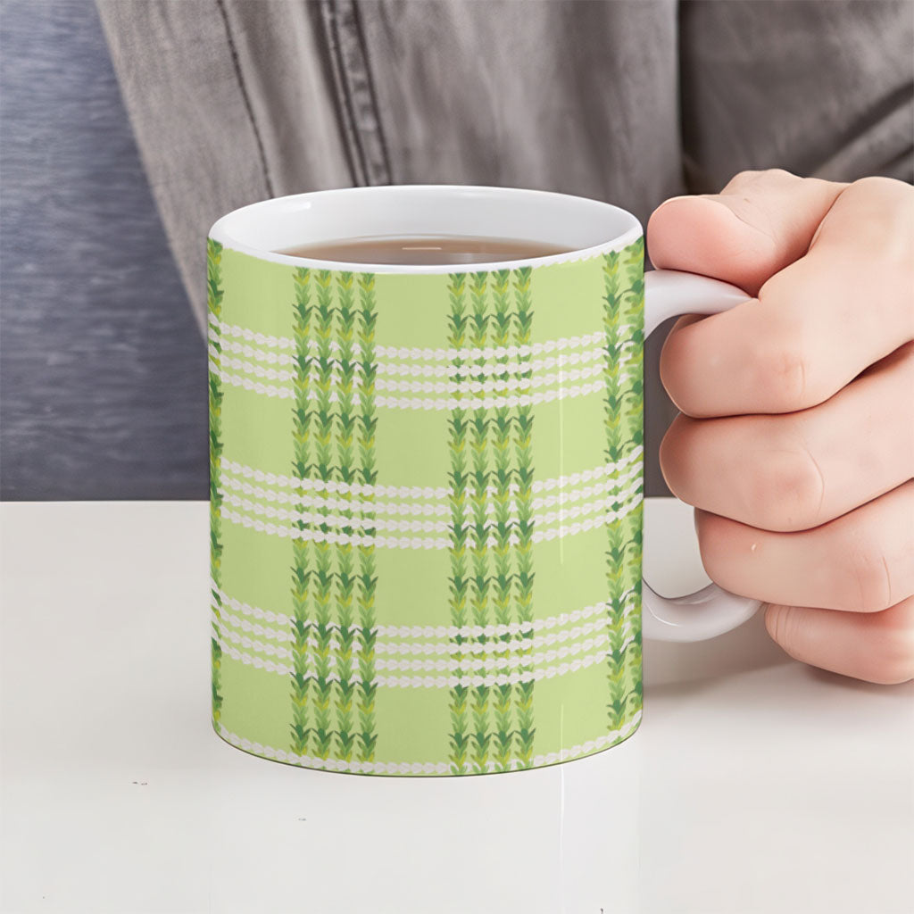 Aloha Hawaii Pakalana Pikake Lei Ceramic Mug Palaka Inspired Hawaiian-plaid Pastel Green LT14 - Polynesian Pride