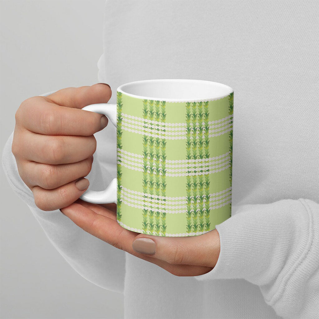 Aloha Hawaii Pakalana Pikake Lei Ceramic Mug Palaka Inspired Hawaiian-plaid Pastel Green LT14 - Polynesian Pride