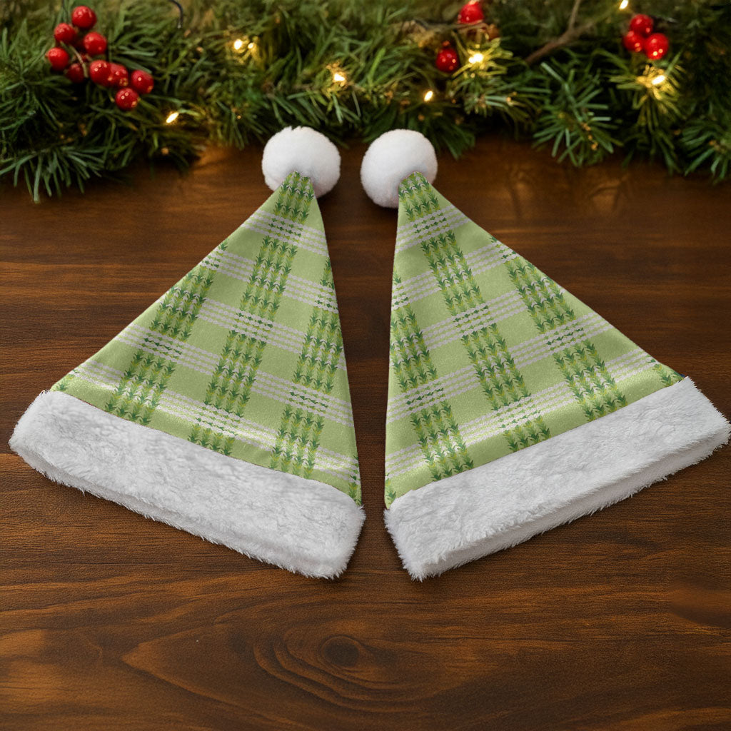 Aloha Hawaii Pakalana Pikake Lei Christmas Santa Hat Palaka Inspired Hawaiian-plaid Pastel Green LT14 - Polynesian Pride