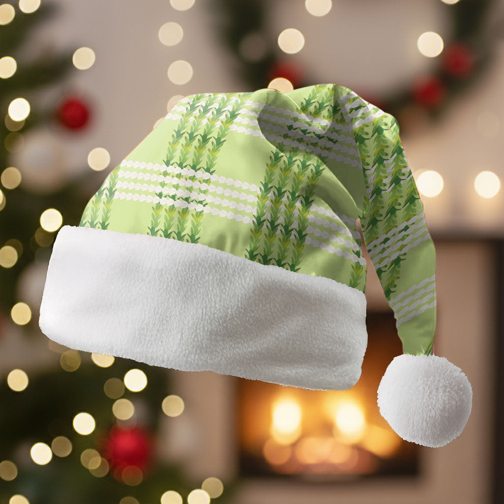 Aloha Hawaii Pakalana Pikake Lei Christmas Santa Hat Palaka Inspired Hawaiian-plaid Pastel Green LT14 Without Fur Green - Polynesian Pride