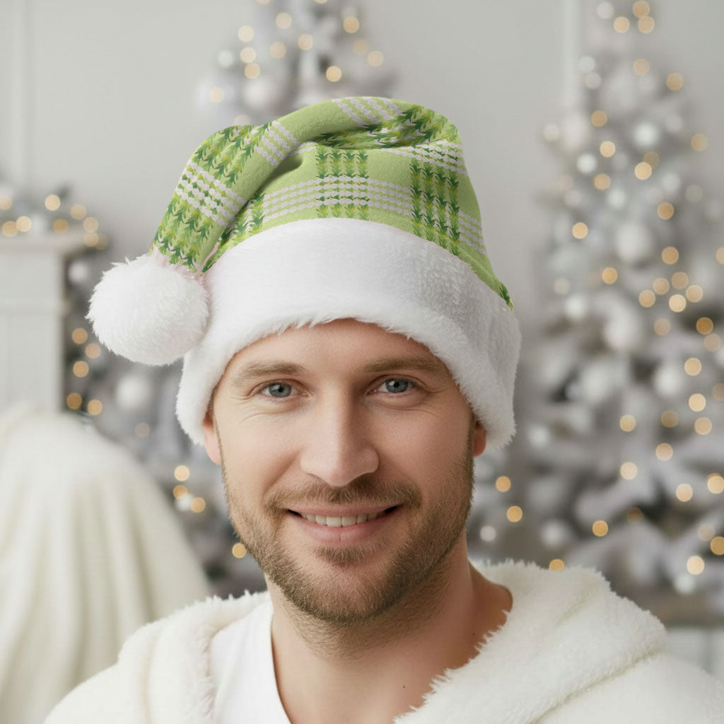 Aloha Hawaii Pakalana Pikake Lei Christmas Santa Hat Palaka Inspired Hawaiian-plaid Pastel Green LT14 - Polynesian Pride