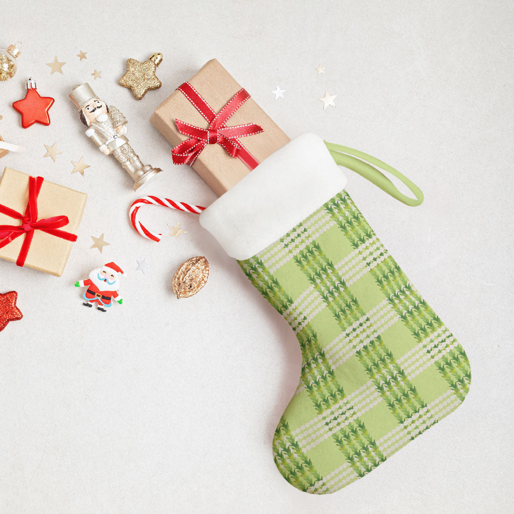 Aloha Hawaii Pakalana Pikake Lei Christmas Stocking Palaka Inspired Hawaiian-plaid Pastel Green LT14 - Polynesian Pride