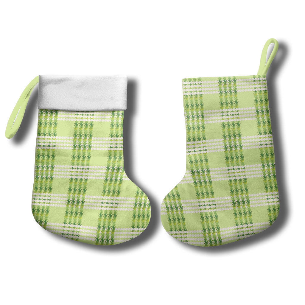 Aloha Hawaii Pakalana Pikake Lei Christmas Stocking Palaka Inspired Hawaiian-plaid Pastel Green LT14 - Polynesian Pride
