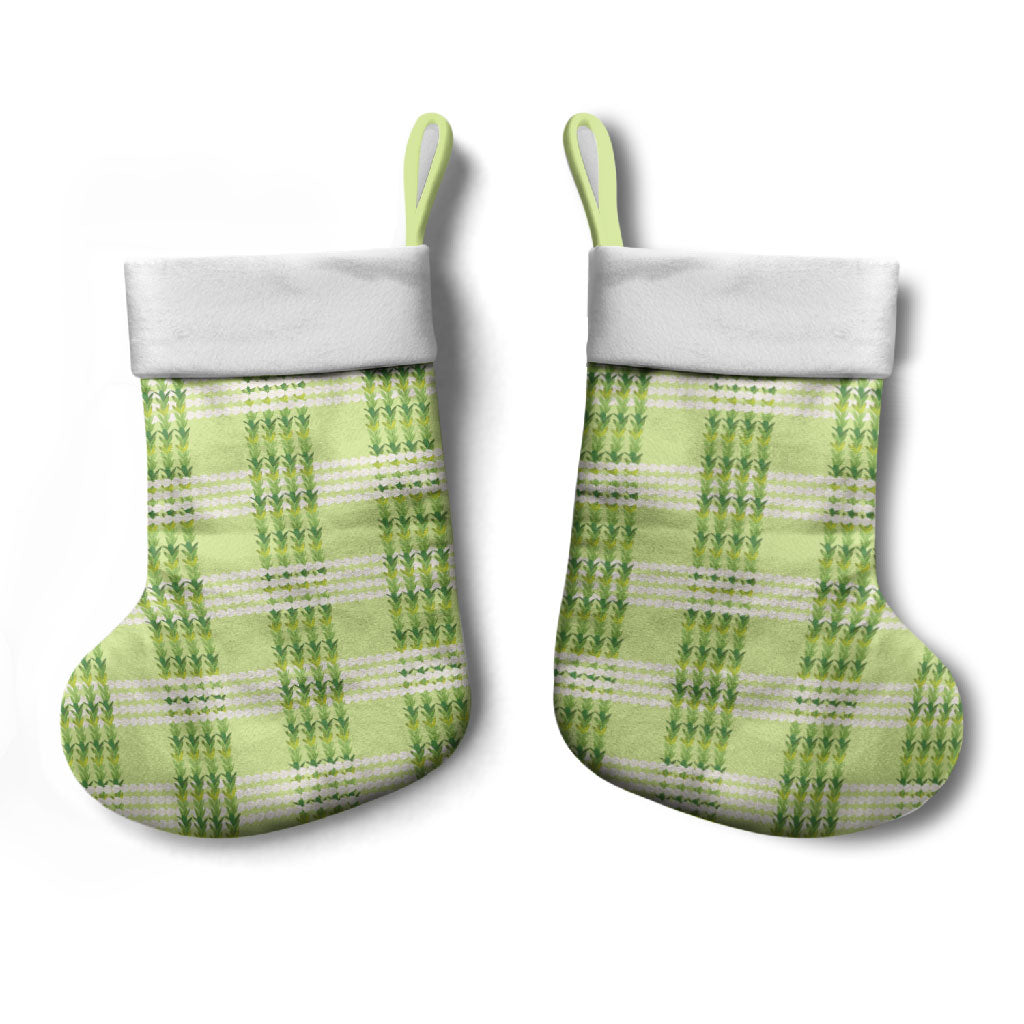 Aloha Hawaii Pakalana Pikake Lei Christmas Stocking Palaka Inspired Hawaiian-plaid Pastel Green LT14 - Polynesian Pride