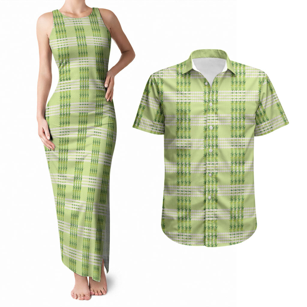 Aloha Hawaii Pakalana Pikake Lei Couples Matching Tank Maxi Dress and Hawaiian Shirt Palaka Inspired Hawaiian-plaid Pastel Green LT14 Green - Polynesian Pride