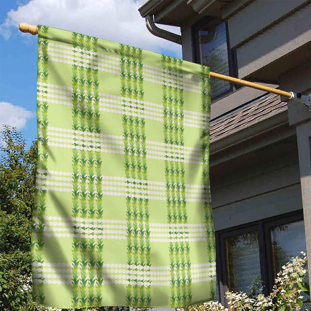 Aloha Hawaii Pakalana Pikake Lei Garden Flag Palaka Inspired Hawaiian-plaid Pastel Green LT14 - Polynesian Pride