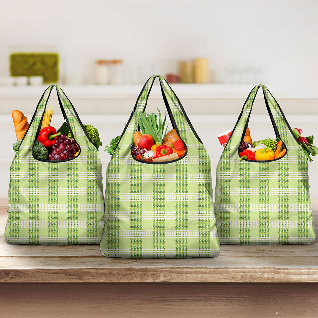 Aloha Hawaii Pakalana Pikake Lei Grocery Bag Palaka Inspired Hawaiian-plaid Pastel Green LT14 3-pack One Size Green - Polynesian Pride