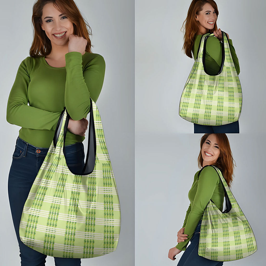 Aloha Hawaii Pakalana Pikake Lei Grocery Bag Palaka Inspired Hawaiian-plaid Pastel Green LT14 - Polynesian Pride