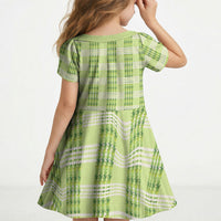 Aloha Hawaii Pakalana Pikake Lei Kid Short Sleeve Dress Palaka Inspired Hawaiian-plaid Pastel Green LT14 - Polynesian Pride