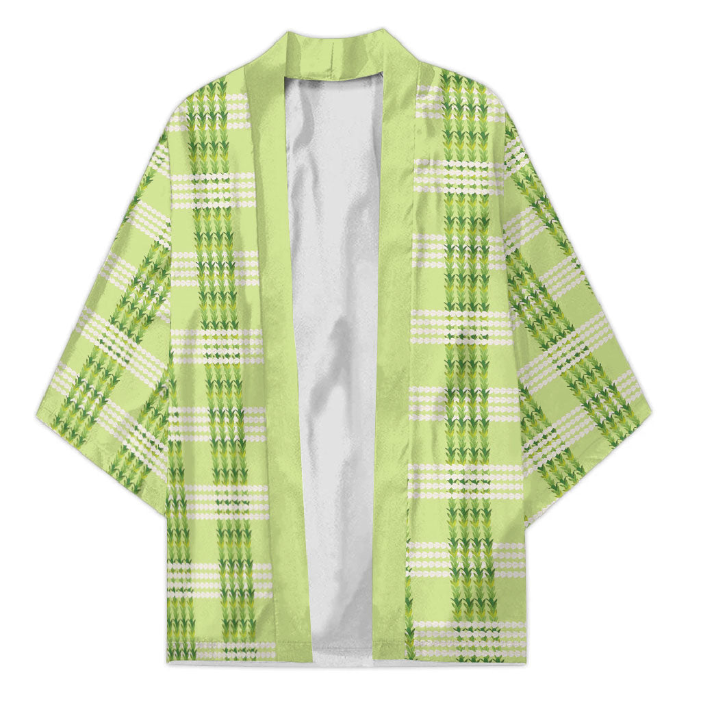 Aloha Hawaii Pakalana Pikake Lei Kimono Palaka Inspired Hawaiian-plaid Pastel Green LT14 Unisex Green - Polynesian Pride